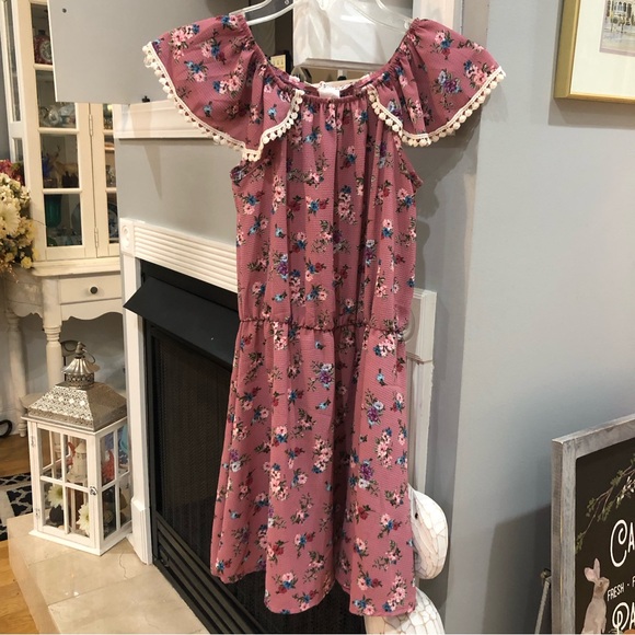 Girls Izzy & Addie Floral Flower Mauve Blush Pink Crochet Sun Dress - Picture 1 of 5